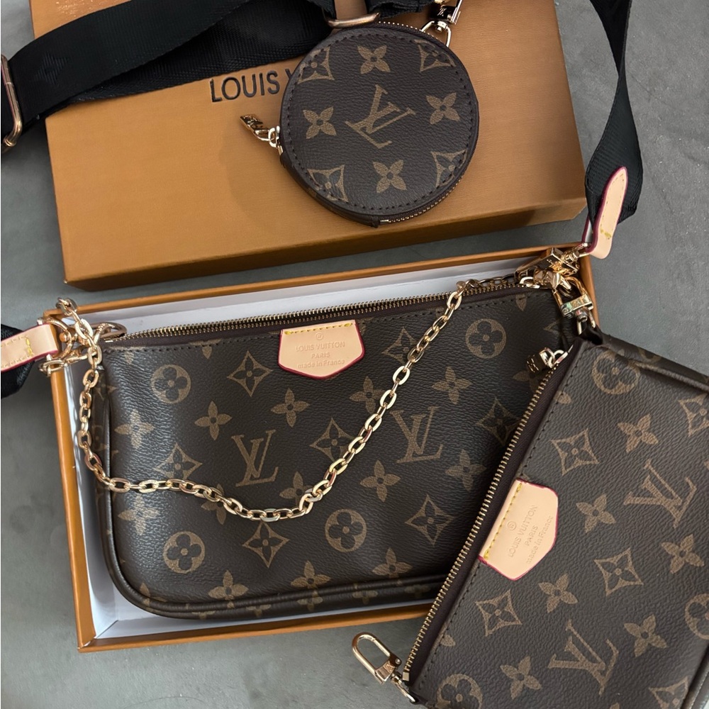 Brown Monogram Crossbody Bag Set.